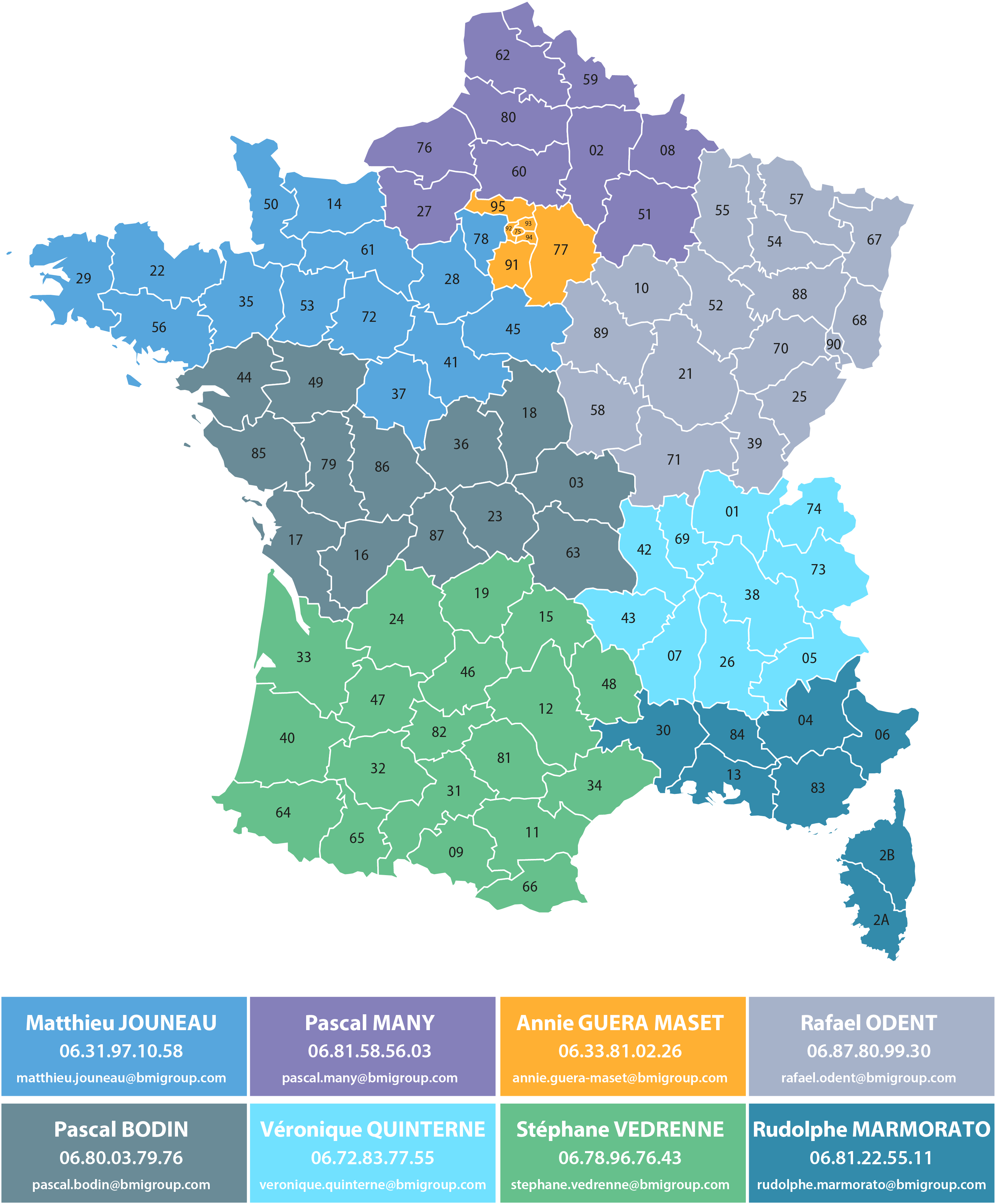 Carte de répartition des commerciaux en France métropolitaine