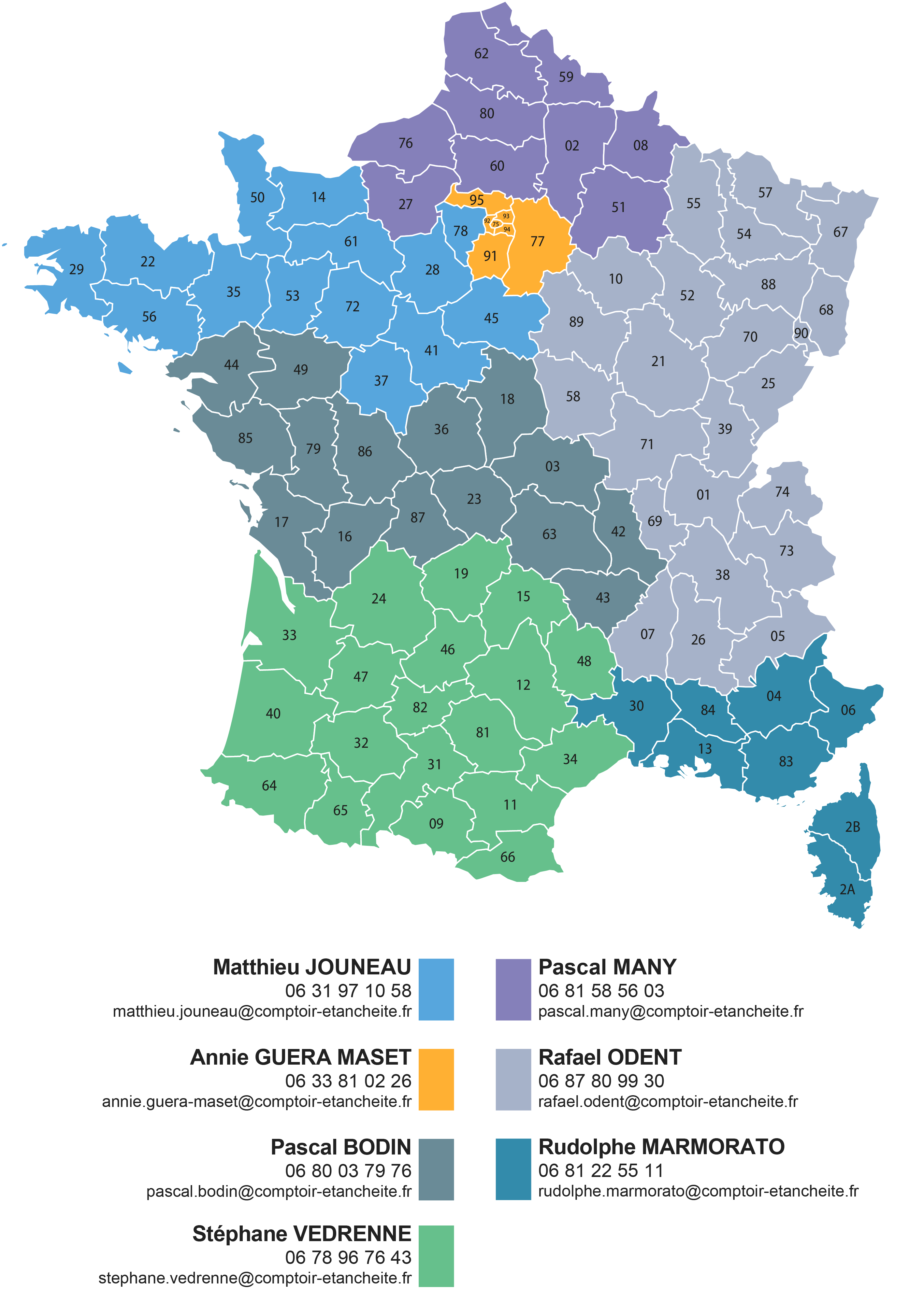 Carte de répartition des commerciaux en France métropolitaine