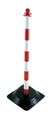 Poteau PVC rouge/blanc sur socle